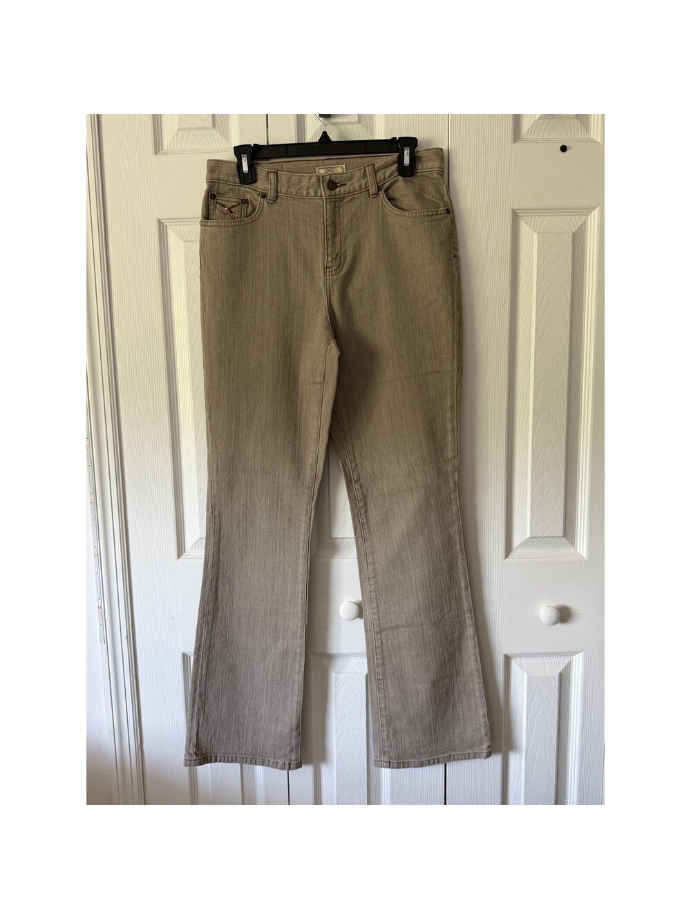 American Living Womens 32x33 Beige Stone Wash Bootcut Eagle Flag Jeans